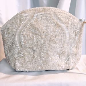 LA REGALE BAG MINI BRIDAL CLUTCH BRIDAL HANDMADE BEADED IRIDESCENT IVORY WHITE